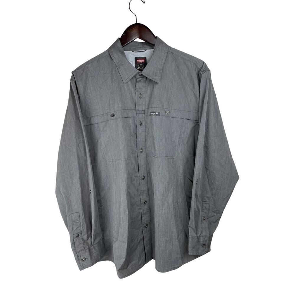 WRANGLER Mens XL Button Front Shirt Long Sleeve Grey Regular Fit Vented back EUC